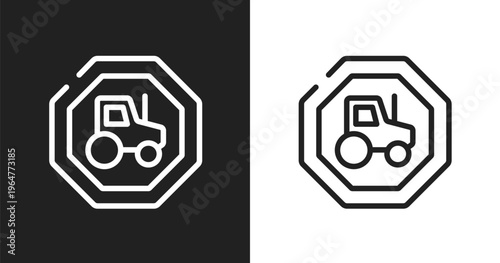 Heavy vehicle icon. Linear black, white icon from health and safety collection. Outline heavy vehicle vector. Thin line symbol isolated on white and black background