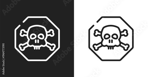 Poisonous icon. Linear black, white icon from health and safety collection. Outline poisonous vector. Thin line symbol isolated on white and black background