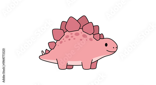 A friendly, plump pink stegosaurus with dorsal plates is standing on a plain white background.