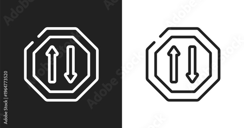 Way road icon. Linear black, white icon from traffic signs collection. Outline way road vector. Thin line symbol isolated on white and black background