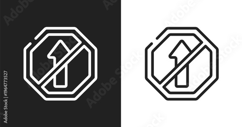 No straight icon. Linear black, white icon from traffic signs collection. Outline no straight vector. Thin line symbol isolated on white and black background
