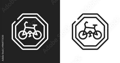 Cycle lane icon. Linear black, white icon from traffic signs collection. Outline cycle lane vector. Thin line symbol isolated on white and black background