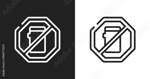 No mobile phone icon. Linear black, white icon from traffic signs collection. Outline no mobile phone vector. Thin line symbol isolated on white and black background