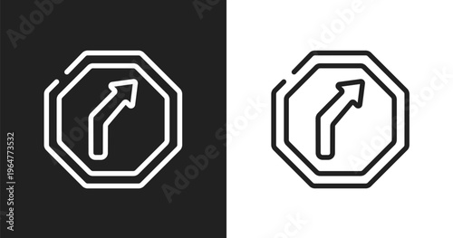 Right reverse bend icon. Linear black, white icon from traffic signs collection. Outline right reverse bend vector. Thin line symbol isolated on white and black background