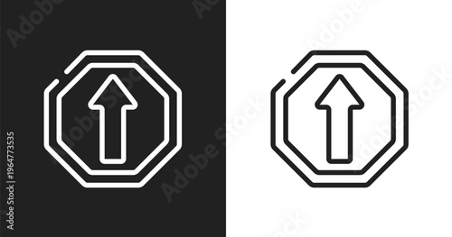Ahead only icon. Linear black, white icon from traffic signs collection. Outline ahead only vector. Thin line symbol isolated on white and black background