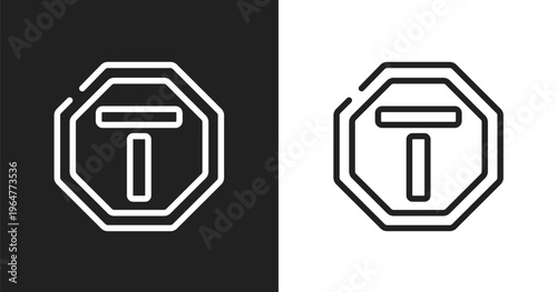 End of way icon. Linear black, white icon from traffic signs collection. Outline end of way vector. Thin line symbol isolated on white and black background