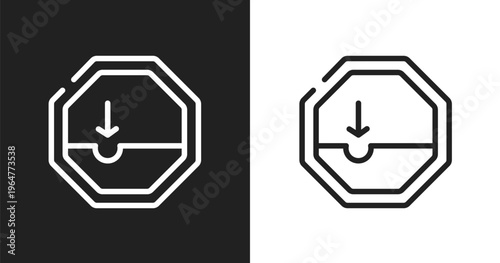 Pothole icon. Linear black, white icon from traffic signs collection. Outline pothole vector. Thin line symbol isolated on white and black background