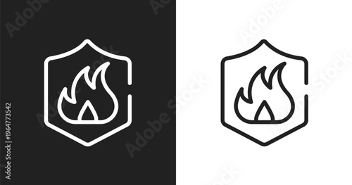 Fire sign icon. Linear black, white icon from safety collection. Outline fire sign vector. Thin line symbol isolated on white and black background