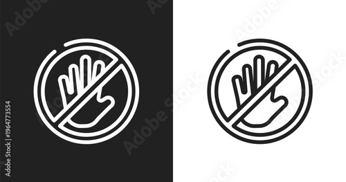 Not touch icon. Linear black, white icon from safety collection. Outline not touch vector. Thin line symbol isolated on white and black background