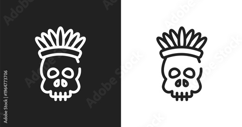 Native american skull icon. Linear black, white icon from american indigenous signals collection. Outline native american skull icon vector. Thin line symbol for use on web and mobile apps, logo,