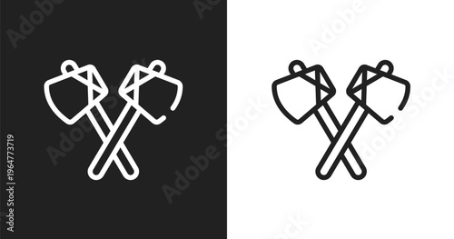 Native american axes icon. Linear black, white icon from american indigenous signals collection. Outline native american axes icon vector. Thin line symbol for use on web and mobile apps, logo,