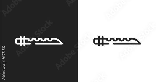 Native american flute icon. Linear black, white icon from american indigenous signals collection. Outline native american flute icon vector. Thin line symbol for use on web and mobile apps, logo,