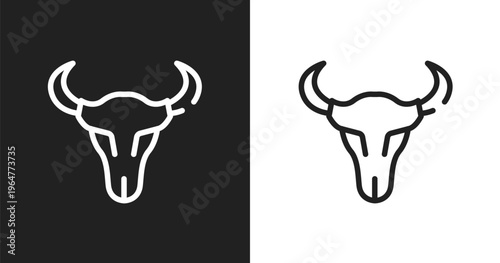 Skull of a bull icon. Linear black, white icon from american indigenous signals collection. Outline skull of a bull vector. Thin line symbol isolated on white and black background