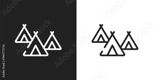 Indian village icon. Linear black, white icon from american indigenous signals collection. Outline indian village vector. Thin line symbol isolated on white and black background
