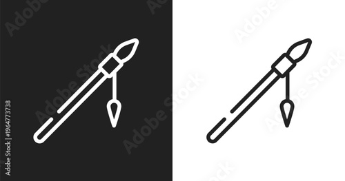 Native american spear icon. Linear black, white icon from american indigenous signals collection. Outline native american spear icon vector. Thin line symbol for use on web and mobile apps, logo,
