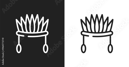 Indian headdress icon. Linear black, white icon from american indigenous signals collection. Outline indian headdress vector. Thin line symbol isolated on white and black background