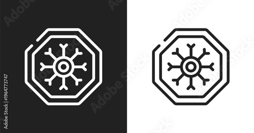 Winter warning icon. Linear black, white icon from universal warning signals collection. Outline winter warning vector. Thin line symbol isolated on white and black background