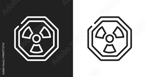 Radiactive sign icon. Linear black, white icon from universal warning signals collection. Outline radiactive sign vector. Thin line symbol isolated on white and black background