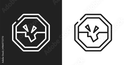 Road collapse icon. Linear black, white icon from universal warning signals collection. Outline road collapse vector. Thin line symbol isolated on white and black background