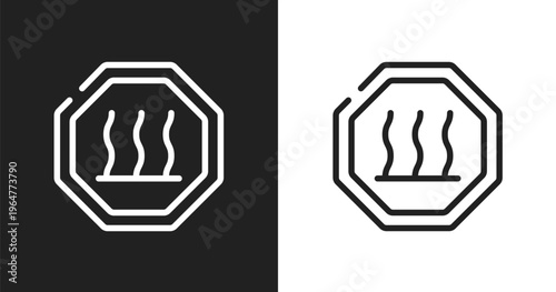 Heat sign icon. Linear black, white icon from universal warning signals collection. Outline heat sign vector. Thin line symbol isolated on white and black background