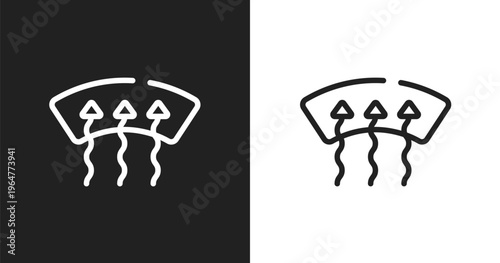 Windshield defrost icon. Linear black, white icon from car dashboard signals collection. Outline windshield defrost vector. Thin line symbol isolated on white and black background