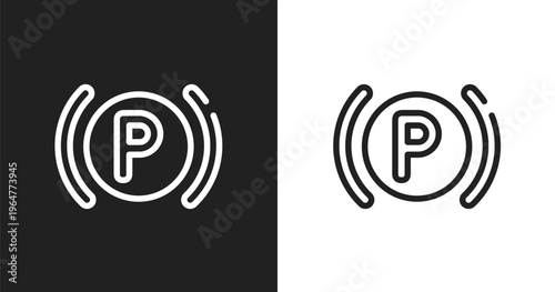 Parking lights icon. Linear black, white icon from car dashboard signals collection. Outline parking lights vector. Thin line symbol isolated on white and black background