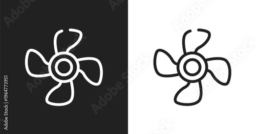 Ventilating fan icon. Linear black, white icon from car dashboard signals collection. Outline ventilating fan vector. Thin line symbol isolated on white and black background