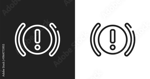 Brake system warning icon. Linear black, white icon from car dashboard signals collection. Outline brake system warning icon vector. Thin line symbol for use on web and mobile apps, logo, print