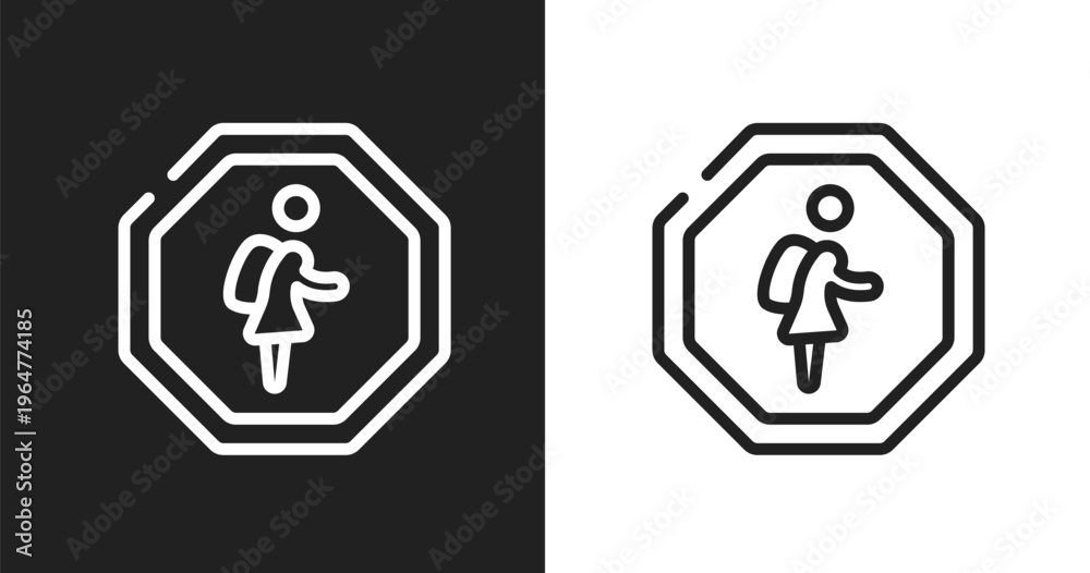 Fototapeta premium School zone icon. Linear black, white icon from indications collection. Outline school zone vector. Thin line symbol isolated on white and black background