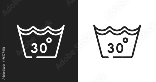 30 degree laundry icon. Linear black, white icon from laundry instructions collection. Outline 30 degree laundry vector. Thin line symbol isolated on white and black background