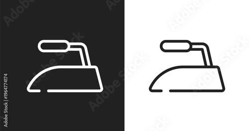 Iron low icon. Linear black, white icon from laundry instructions collection. Outline iron low vector. Thin line symbol isolated on white and black background