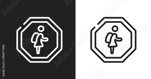 School zone icon. Linear black, white icon from indications collection. Outline school zone vector. Thin line symbol isolated on white and black background