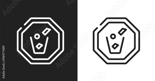 Throw to the bin icon. Linear black, white icon from indications collection. Outline throw to the bin vector. Thin line symbol isolated on white and black background
