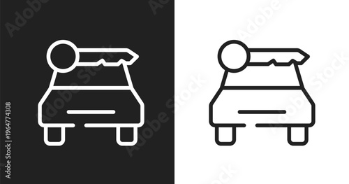 Car rental sign icon. Linear black, white icon from indications collection. Outline car rental sign vector. Thin line symbol isolated on white and black background
