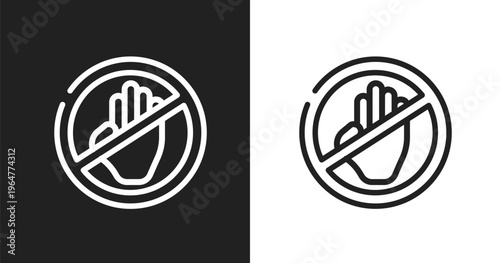 No arms sign icon. Linear black, white icon from indications collection. Outline no arms sign vector. Thin line symbol isolated on white and black background