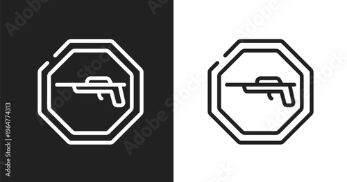 Hunting zone icon. Linear black, white icon from indications collection. Outline hunting zone vector. Thin line symbol isolated on white and black background