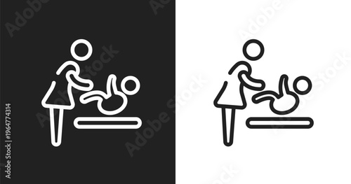 Babysitter and child icon. Linear black, white icon from indications collection. Outline babysitter and child vector. Thin line symbol isolated on white and black background