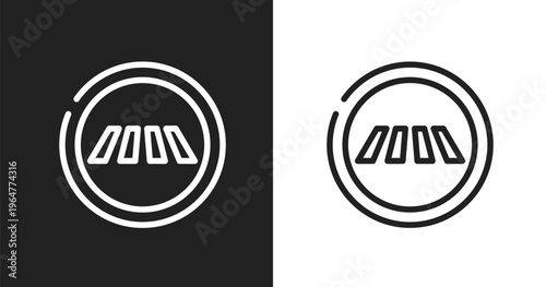 Road crossing icon. Linear black, white icon from indications collection. Outline road crossing vector. Thin line symbol isolated on white and black background