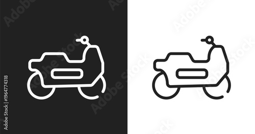 Motorbike riding icon. Linear black, white icon from indications collection. Outline motorbike riding vector. Thin line symbol isolated on white and black background