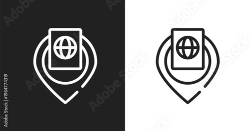 Inmigration check point icon. Linear black, white icon from indications collection. Outline inmigration check point vector. Thin line symbol isolated on white and black background