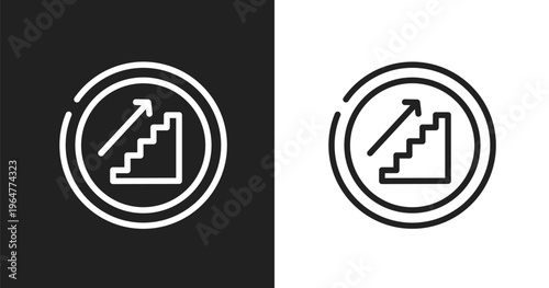 Upstairs sign icon. Linear black, white icon from indications collection. Outline upstairs sign vector. Thin line symbol isolated on white and black background