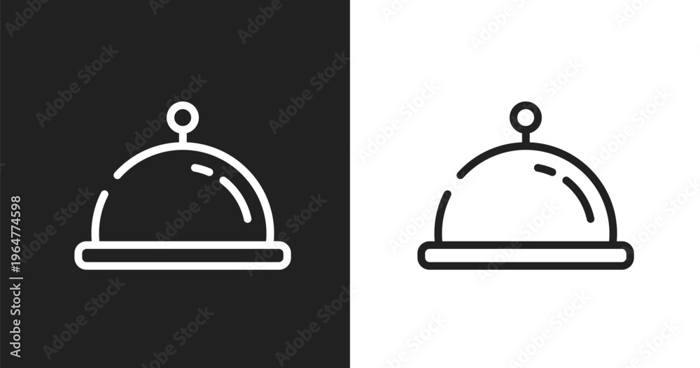 Fototapeta premium Tray with cover icon. Linear black, white icon from poi public places collection. Outline tray with cover vector. Thin line symbol isolated on white and black background