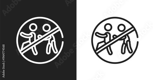 Chasing prohibited icon. Linear black, white icon from swimming pool rules collection. Outline chasing prohibited vector. Thin line symbol isolated on white and black background