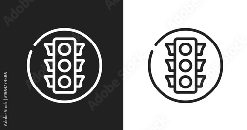 Round traffic sign icon. Linear black, white icon from signals collection. Outline round traffic sign vector. Thin line symbol isolated on white and black background