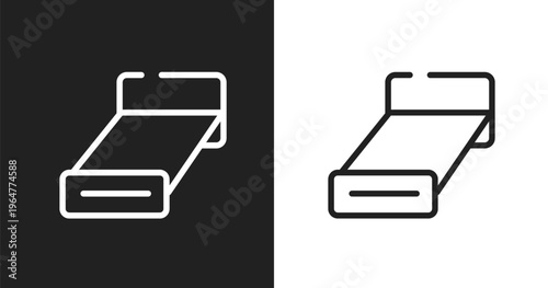 Bed 3d view icon. Linear black, white icon from poi public places collection. Outline bed 3d view vector. Thin line symbol isolated on white and black background