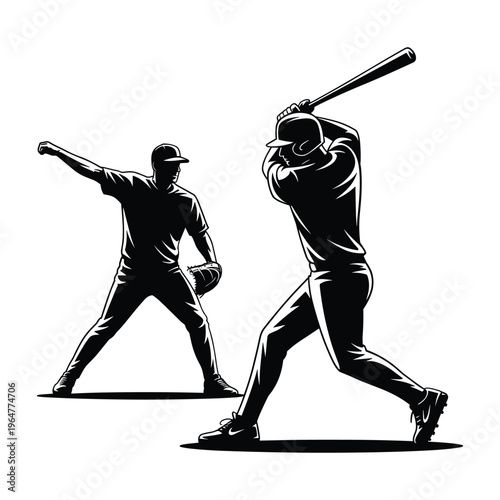 Skiers enjoying a sunny day on a snowy mountain slope isolated on white background, Vector