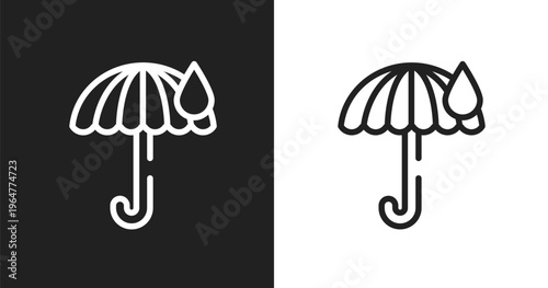 Rain umbrella icon. Linear black, white icon from poi public places collection. Outline rain umbrella vector. Thin line symbol isolated on white and black background