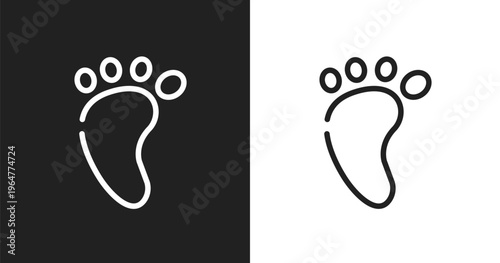 Four toe footprint icon. Linear black, white icon from poi public places collection. Outline four toe footprint vector. Thin line symbol isolated on white and black background