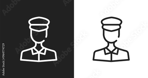 Policeman figure icon. Linear black, white icon from poi public places collection. Outline policeman figure vector. Thin line symbol isolated on white and black background