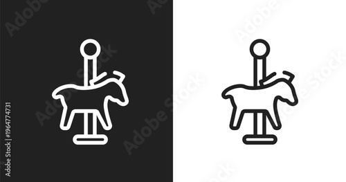Carousel horse icon. Linear black, white icon from poi public places collection. Outline carousel horse vector. Thin line symbol isolated on white and black background